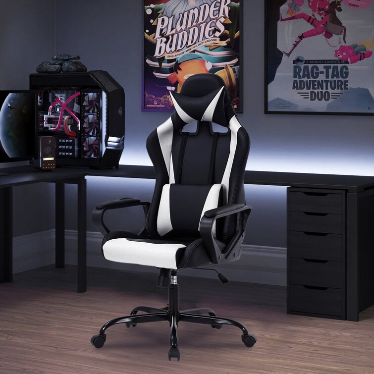 Inbox Zero Adjustable Reclining Ergonomic Swiveling PC Racing Game Chair in Black